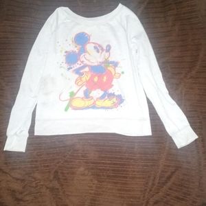 Greyish white paint splatter mickey mouse sweater